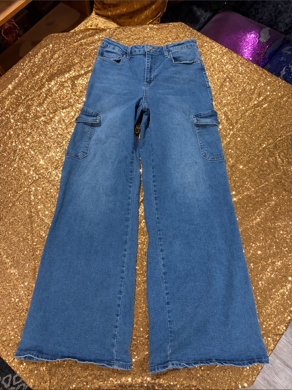 YMI Wide-Leg Cargo Jeans - Blue